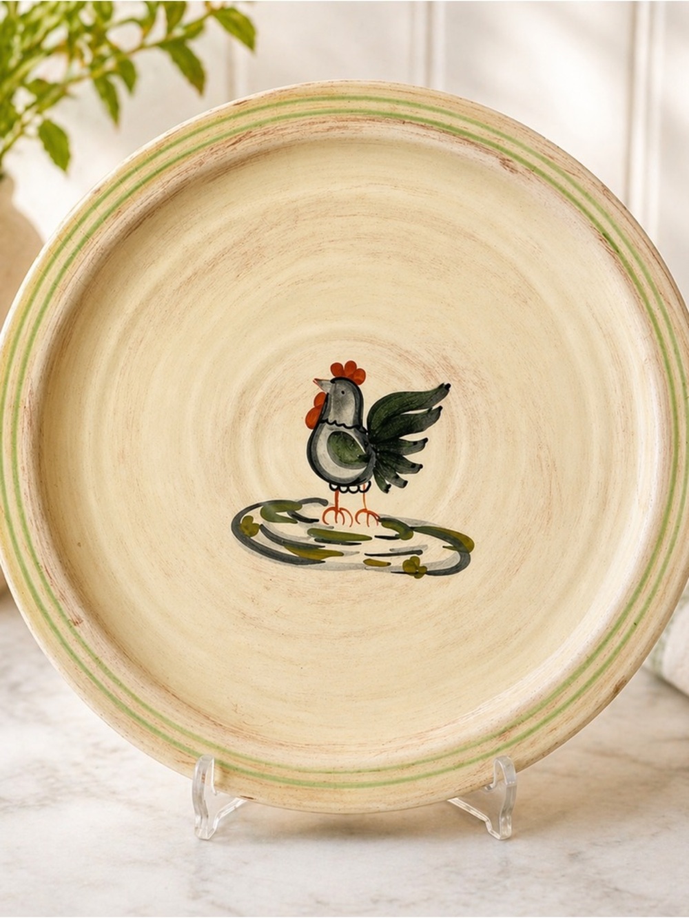 Vintage Italian Rooster Plate Ceramiche Virginia Hand Painted Rustic Farmhouse